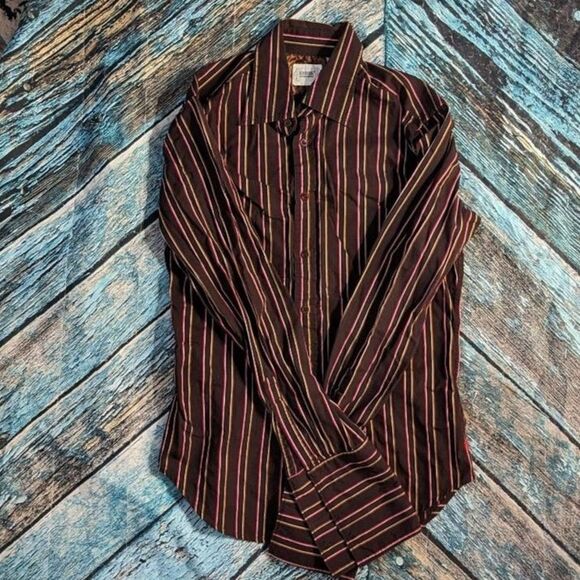 Guess by Marciano Men's Size Small Brown Striped 100% Cotton Button Front Shirt - Picture 2 of 6